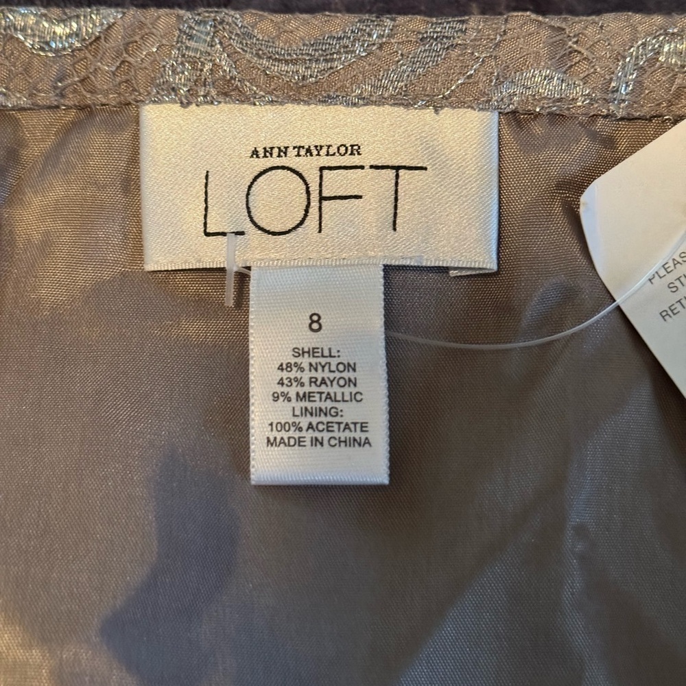 NWT Loft Bubble Hem Shimmer Lace Skirt, Silver, Size 8 - Picture 4 of 9